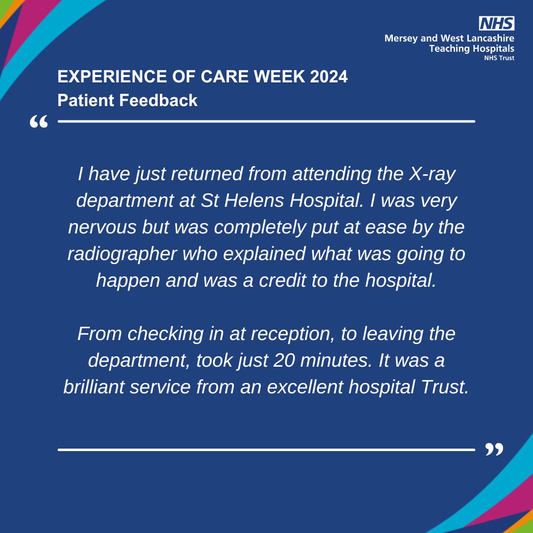 To mark the end of Experience of Care Week, here is our final patient feedback comment, praising the brilliant service at St Helens Hospital💙 #ExpOfCare
