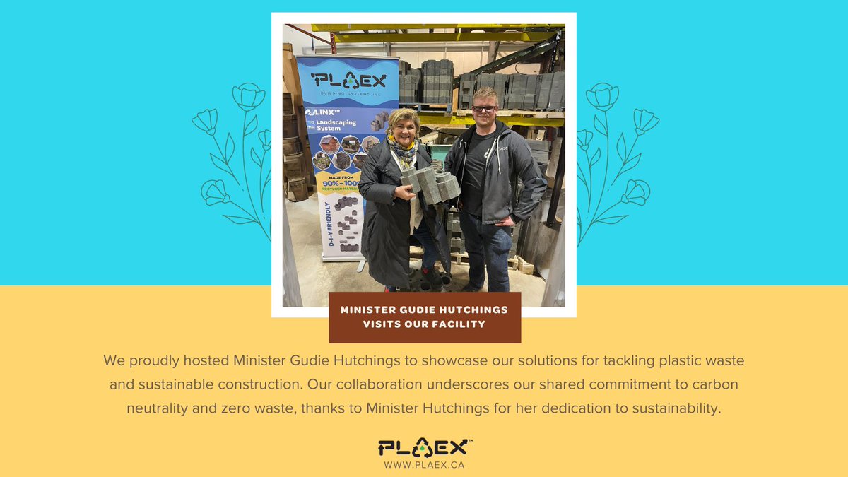 Excited to host Minister Gudie Hutchings for a tour! 🌟 Presenting solutions for plastic waste and sustainable construction! 💚 Thanks to ACOA for your support! 🌱 #Sustainability #GreenTech #ZeroWaste #ThankYouMinister #PLAEX #GreenBricks #LinX #BuildingTheFuture