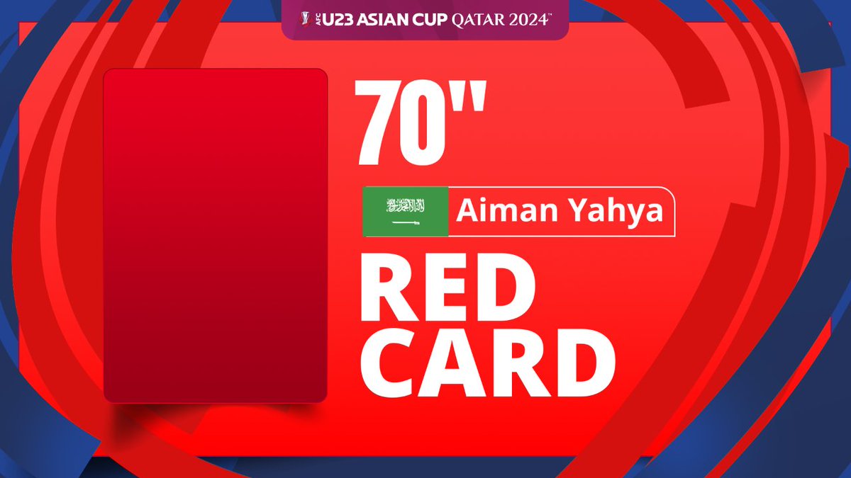 🟥 RED | Saudi Arabia 🇸🇦 The reigning champions are now down to 10-man after Aiman Yahya is sent off following his second yellow card! 📺 Watch Live gtly.to/zzhR_62Mr #AFCU23 | #UZBvKSA