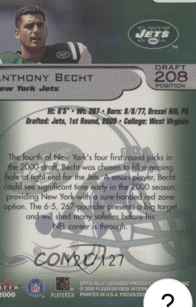 Friday Feature - continuing with the NFL Draft Day theme from yesterday, brings us to feature Anthony Becht. Product of Monsignor Bonner. He was drafted in 2000 by the NY Jets, 27th overall in the 1st rd. Planting his Delco Roots in Drexel Hill. #Delco @MBAP_Football