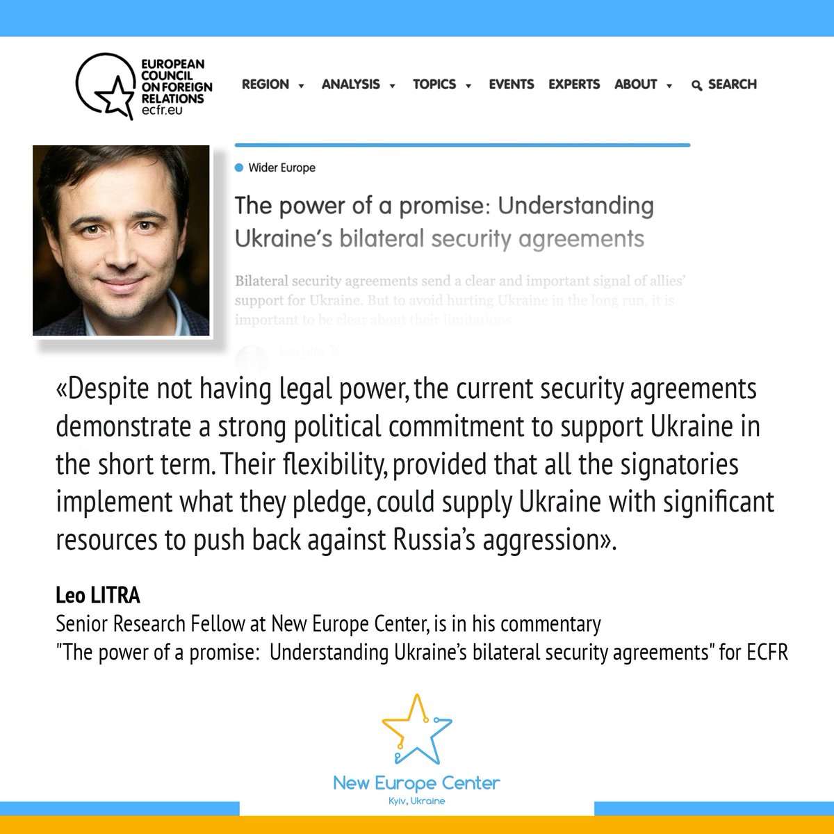 ✍️@LeonidL, Senior Research Fellow at New Europe Center, Visiting Fellow at @ecfr prepared detailed commentary about Ukraine`s bilateral security agreements. 🔗More details: cutt.ly/mw6CIv6C