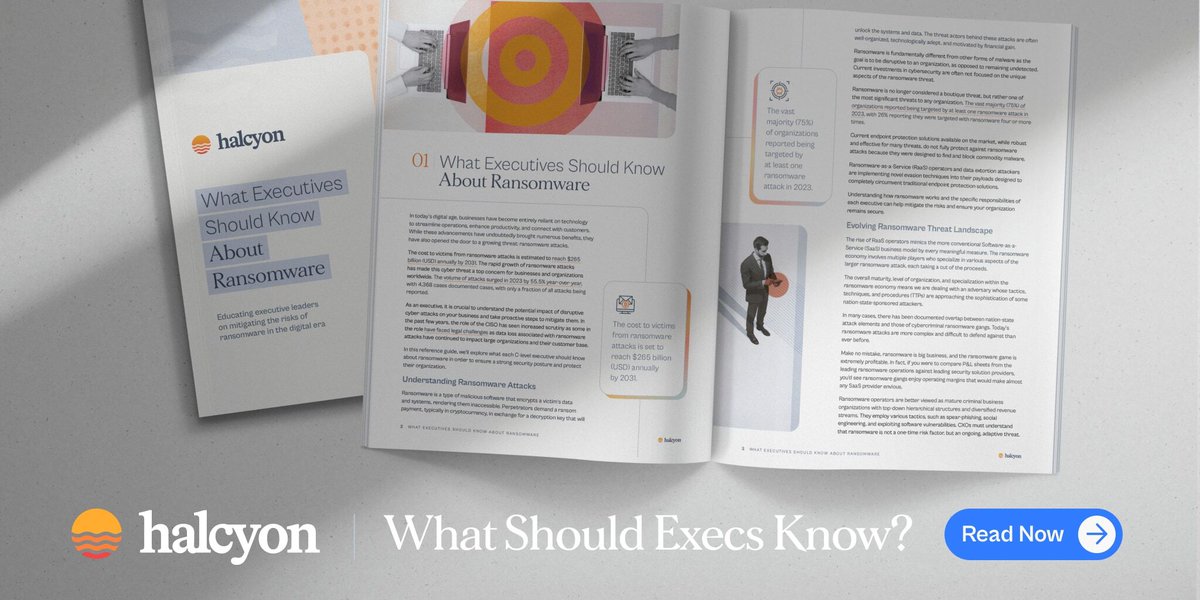 Whitepaper: What Executives Should Know about Ransomware

This #whitepaper examines what C-level #executives should know about #ransomware attacks to ensure a strong #security posture that protects their organization...

halcyon.ai/blog/whitepape…

#infosec #cybersecurity #CXO