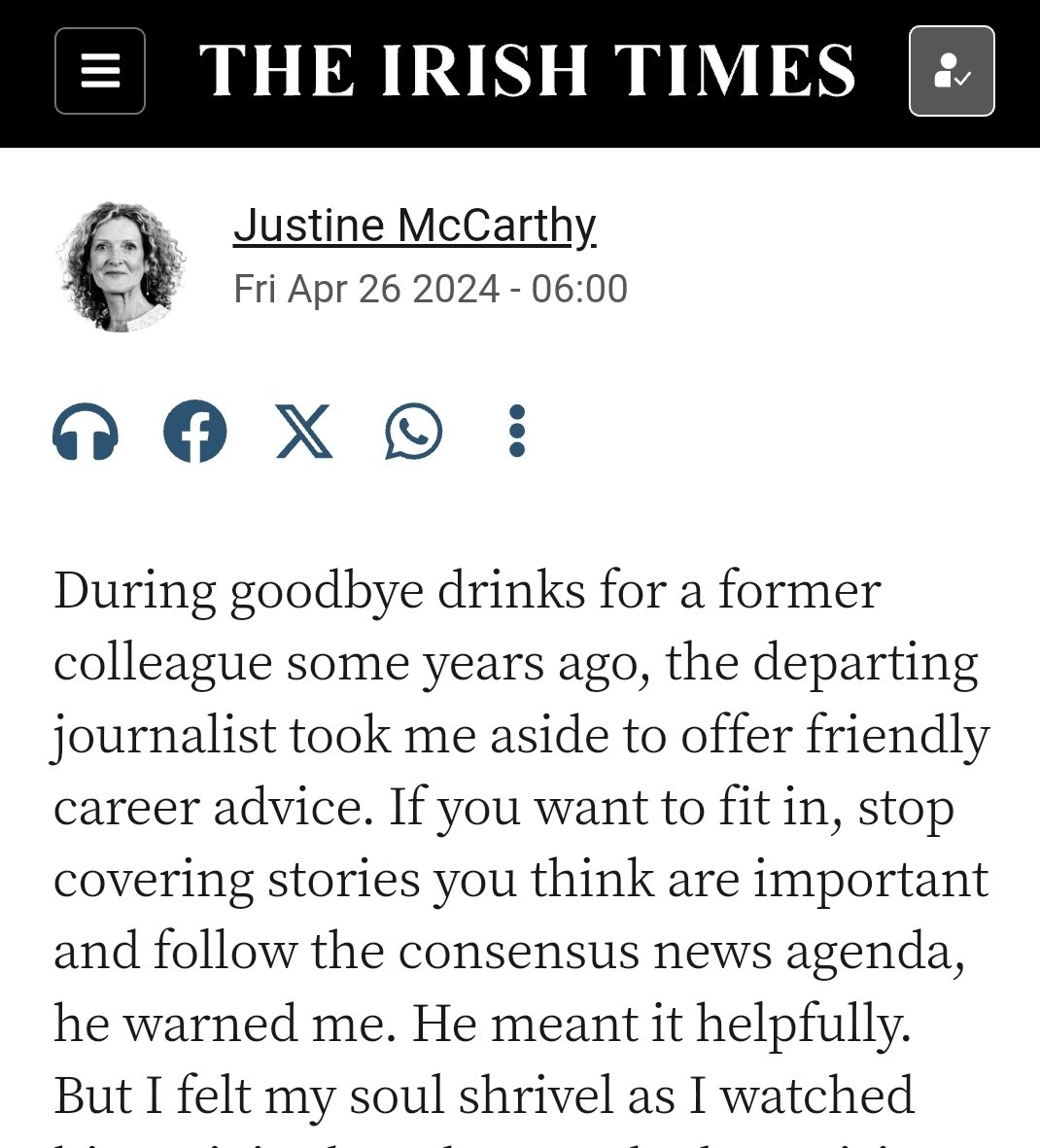 Apparently, if you want to fit in as a journalist in Ireland, the key is to stop covering stories you think are important and follow the consensus news agenda. Do other journalists here think that's true? irishtimes.com/opinion/2024/0…