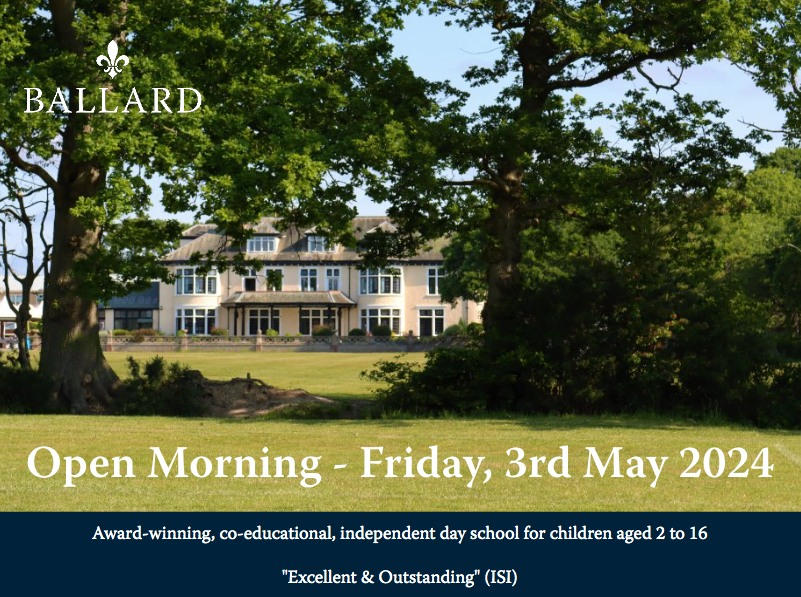 Last chance to book for our Open Morning next Friday. Please call our friendly registrar, Laura Legg, on 01425 626900 or email registrar@ballardschool.co.uk