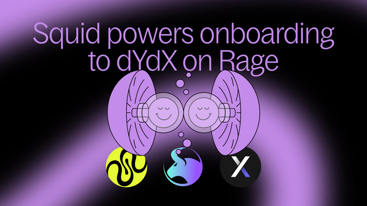 Squid Rage ❤️‍🔥 Cross-chain deposits and withdrawals to @dYdX on @rage_trade are live and powered by Squid. Onboard directly to dYdX on Rage today from any chain and get dYdX incentives along the way ✨