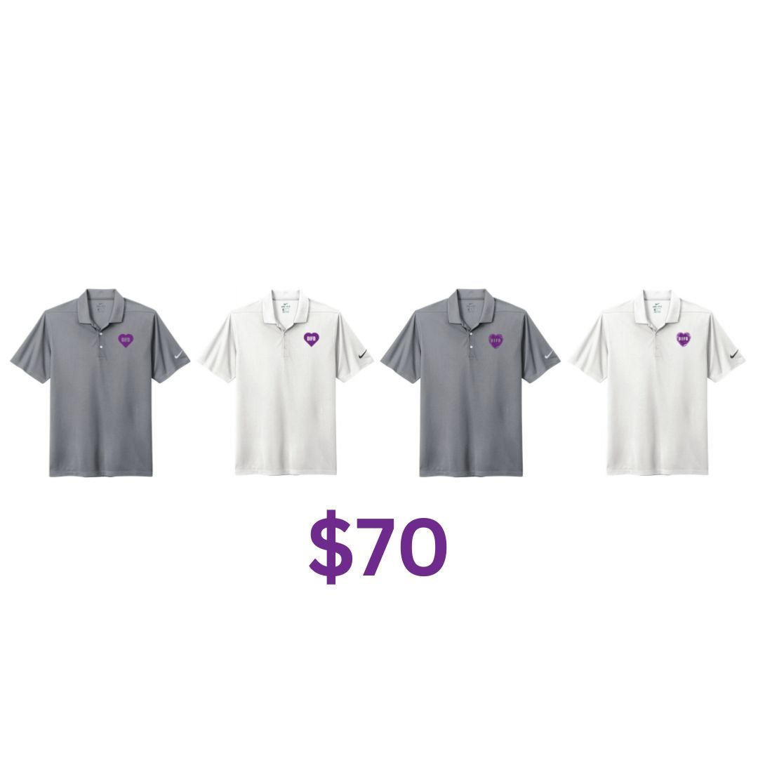 LAST CHANCE! ⌛ 😱
Get your Nike DIFD golf shirts TODAY! These grey and white golf shirts are available in both ladies and mens sizes! TODAY is the last day to make an order! Please contact kelly@purpleangels.ca for additional details and to place your order.