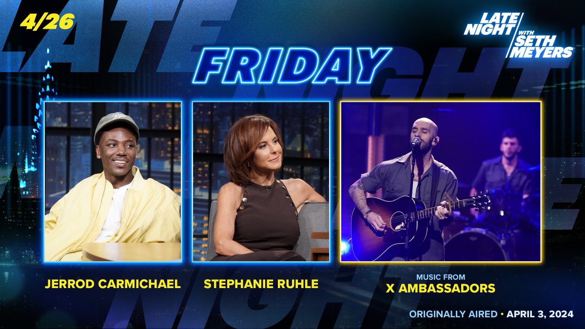 Tonight! Jerrod Carmichael and @SRuhle are on #LNSM, with a musical performance by @XAmbassadors.