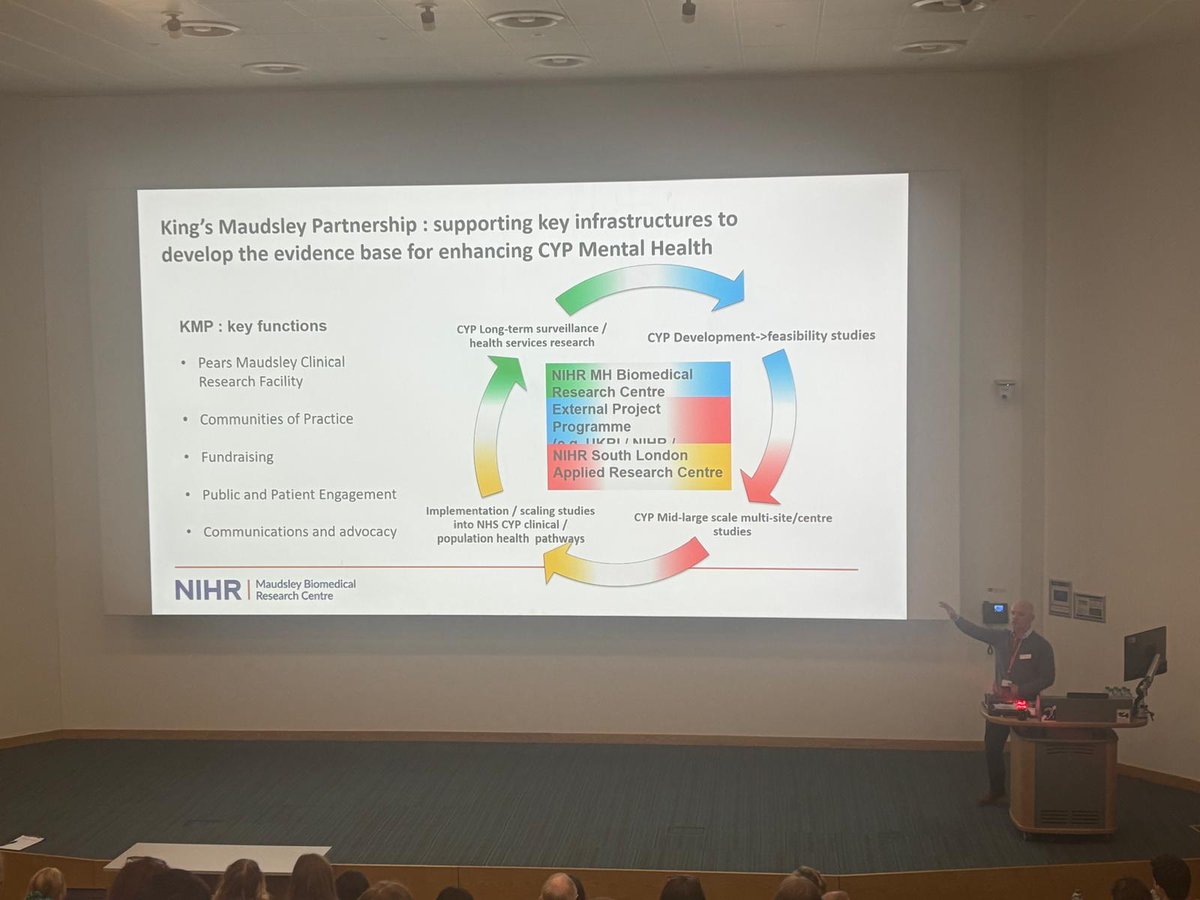 Well done to our Lead Dr. Johnny Downs who just presented on the aims and strategy of the @KingsMaudsley Partnership alongside Prof Emily Simonoff and Sarah Holloway at the @NIHRMaudsleyBRC event on translational science in children's mental health 👏🎉