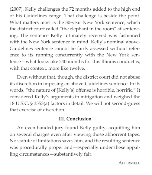 New: The Seventh Circuit has upheld R. Kelly's 2022 federal conviction in Chicago on multiple child porn and sexual enticement charges. The appellate court also rejected his challenges to his sentencing. Story TK @CourthouseNews