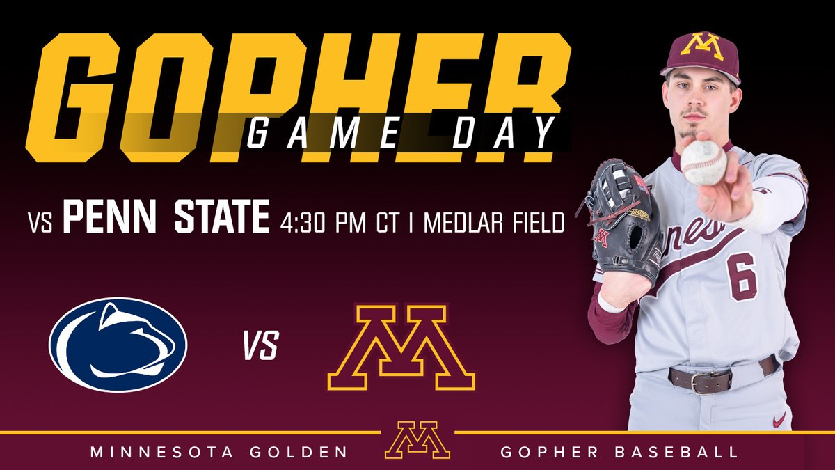 Game day〽️

⏰ 4:30 p.m. CT | 5:30 p.m. ET
🏟 Medlar Field
📍 State College, Pa.
📊 GopherSports.com
💻 Big Ten+