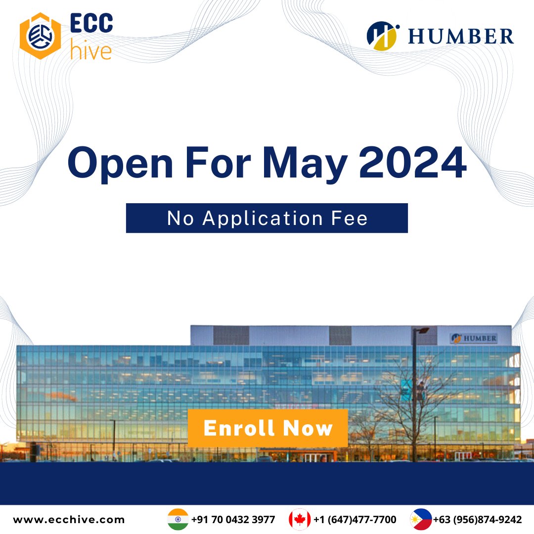 No application fee @humbercollege for MAY/ SEP 2024 & JAN 2025.

Hurry and book your seat today!

Contact us:
Email: inquiries@ecchive.com

#ecchive #canada #humbercollege #humber #internationalstudents #studyincanada #educationconsultancy #canadaimmigration #educationconsultant