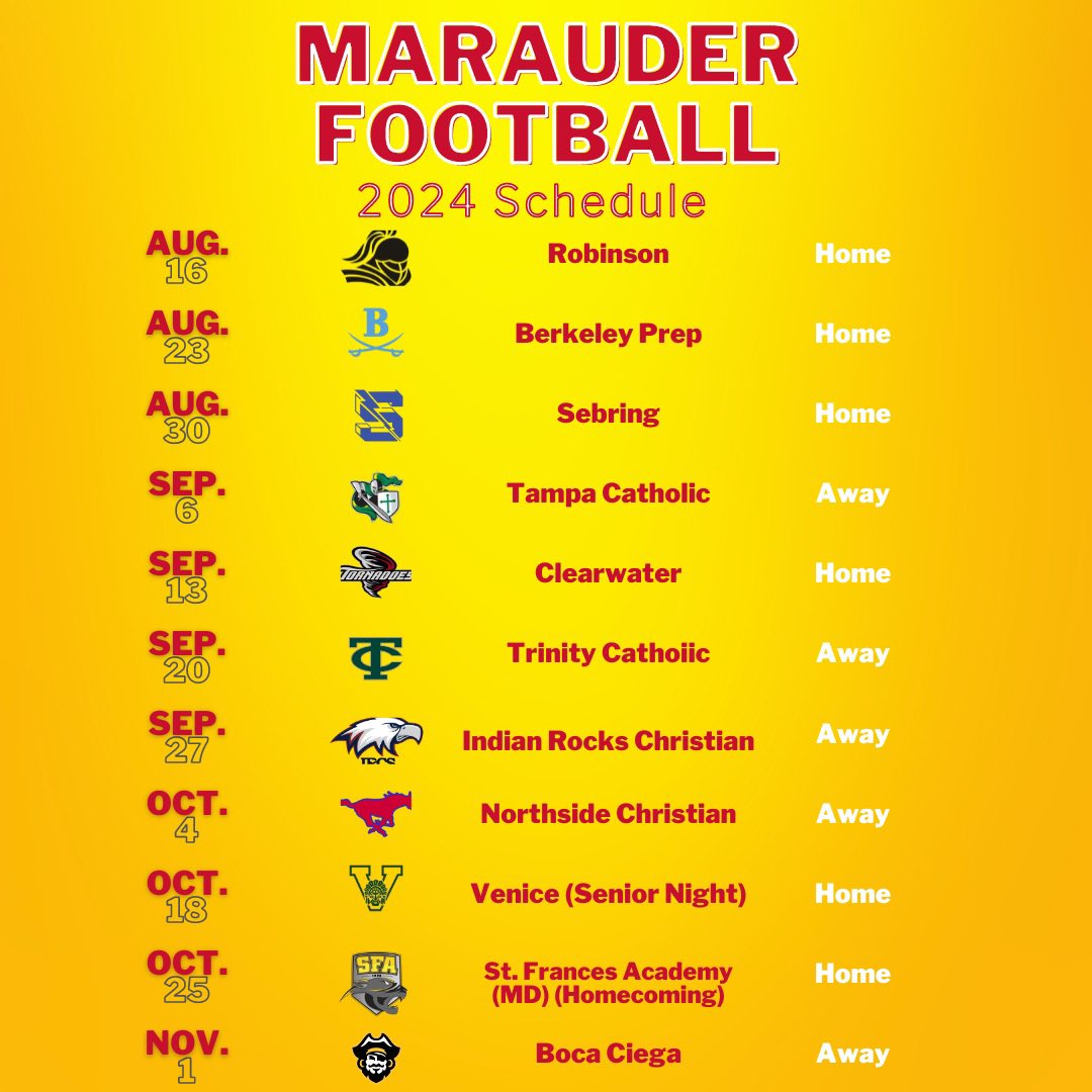 The 2024 @CCCMaraudersFB schedule is made up of four 2023 State Finalists, 1 state champion and a National Powerhouse. In order to be the best you have to prepare by playing the best. Bring on Spring Football. #TeamOverMe