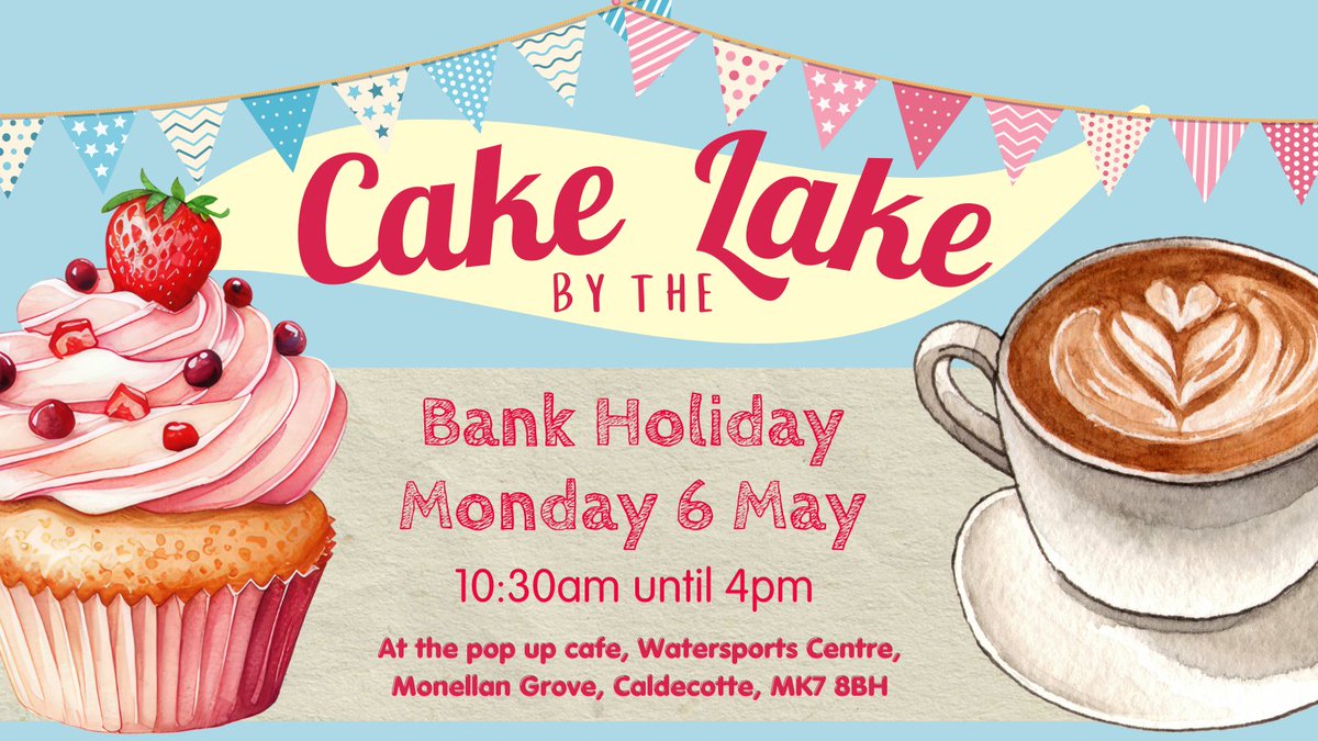 MiltonKeynesRC's tweet photo. Cake by the Lake is back! 😋🧁🫖🍰
Take a stroll by the lake and come and see us in our pop up cafe at the Watersports Centre, Monellan Grove, Caldecotte. Open from 10:30-4pm on Mon 6 May serving hot/cold drinks, sandwiches and homemade cakes.
🦆🦢
@mkfm @BBC3CR @HeartMKNews https://t.co/A7P93QL6Hm