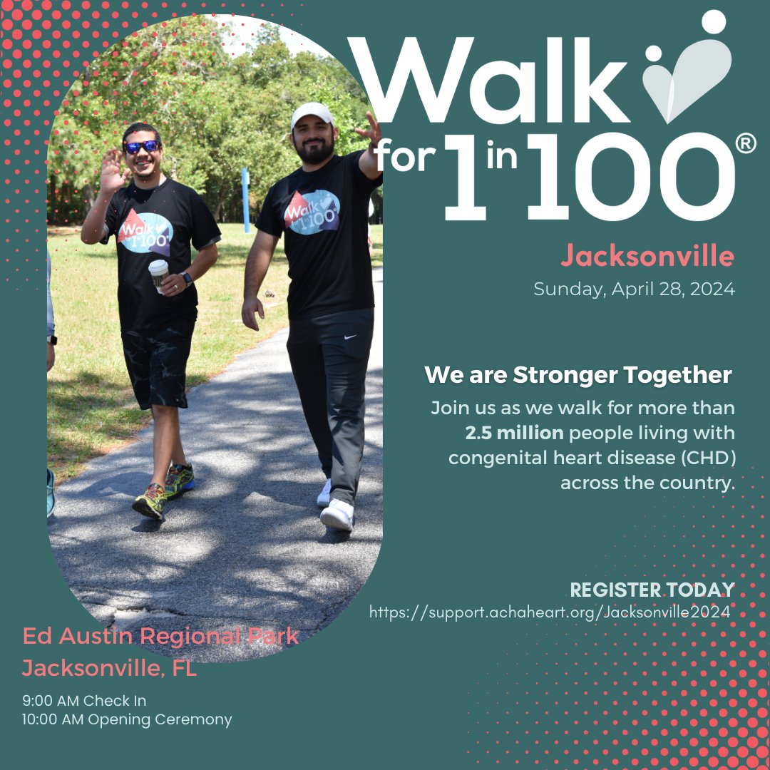 Join us this weekend in #Jacksonville for an exciting Walk for #1in100 event and create unforgettable memories! It's not just a walk, it's an opportunity to get moving, connect with amazing people, and make a lasting impact. Don't miss out on this chance for outdoor fun - there's…