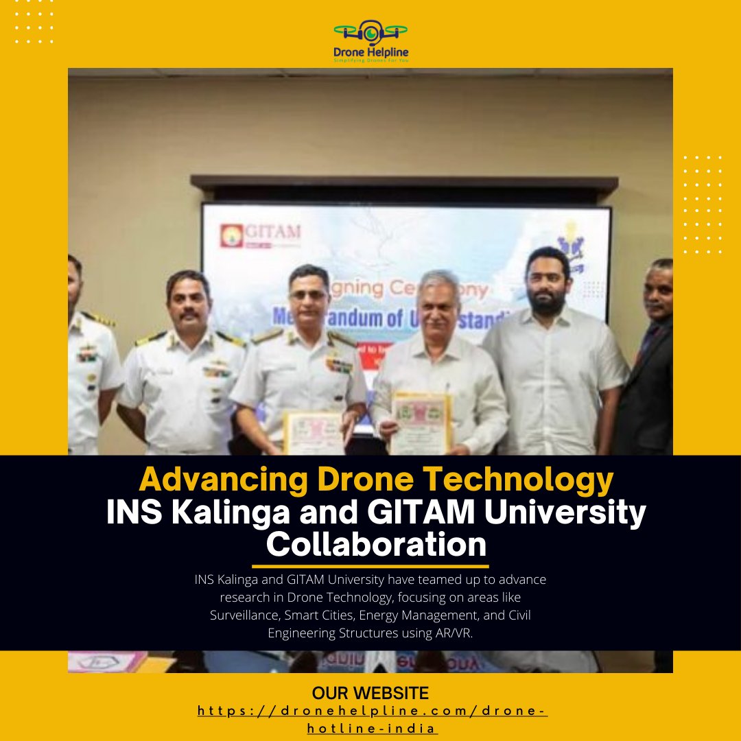 Indian Navy collaborates with GITAM University to advance drone technology research and support educational opportunities.

Read More: lnkd.in/gkTGCNSj

#drones #uavs #dronetechnology #droneindustry #dronesforgood #dronetech #dronehelpline #innovation #india