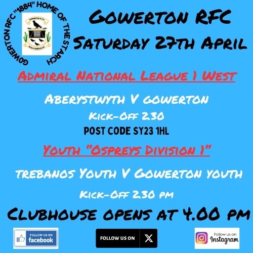 Saturday 27th April 2024🏉 Two away games this week, support the Starch. The clubhouse opens at 4.00 pm🍺 @AllWalesSport @AberRFC