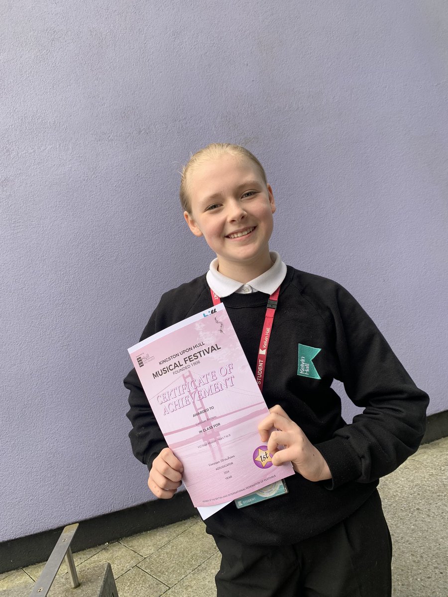 Proud of Catelin - competing today at Hull Music Festival with her singing teacher from <a href="/kelvinhall_hull/">Kelvin Hall School</a> for the first time. Came away with a first for her performance of Quiet from Matilda