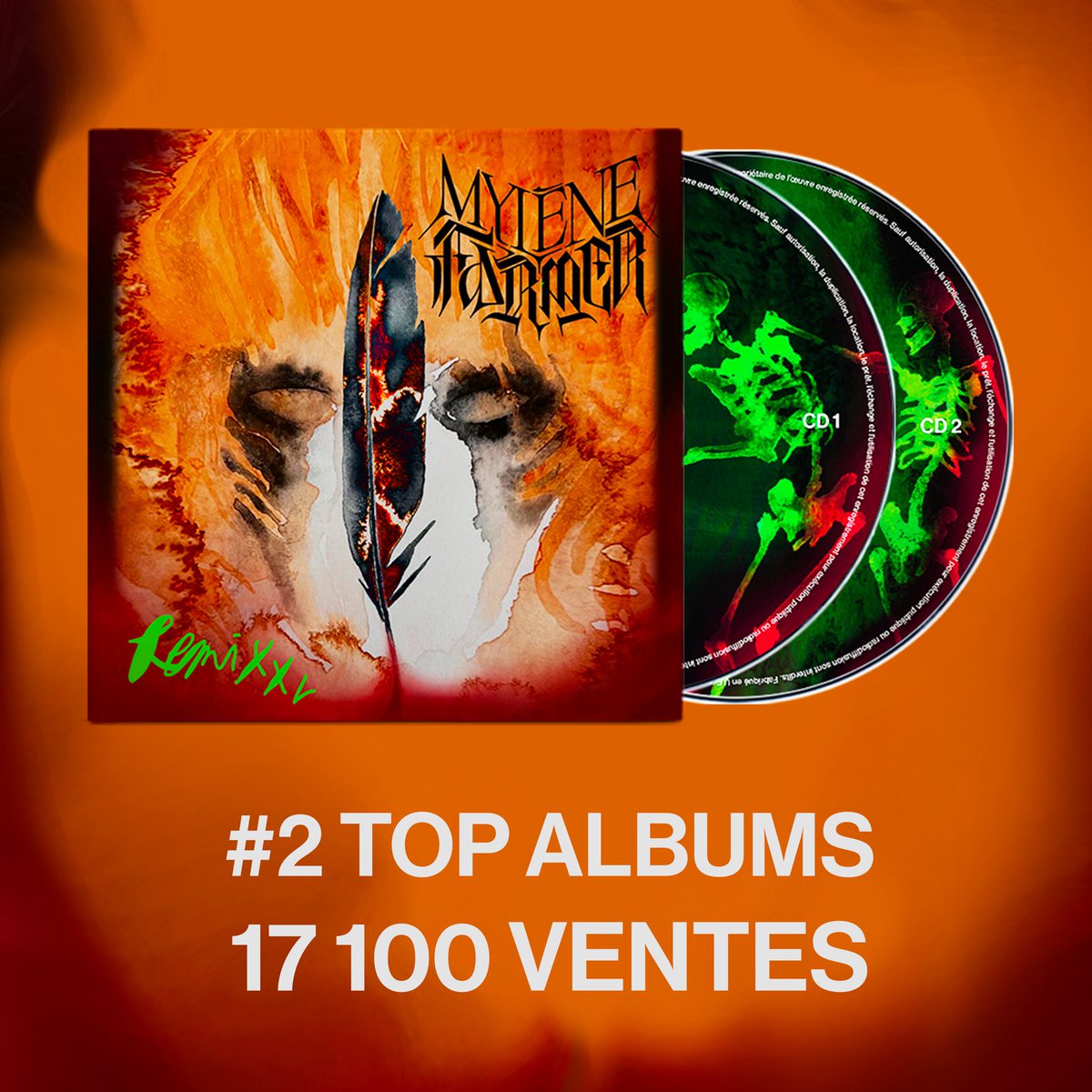 . #MylèneFarmer classe son double album « Remix XL » #2 du Top Albums Megafusionné avec 17 100 ventes !