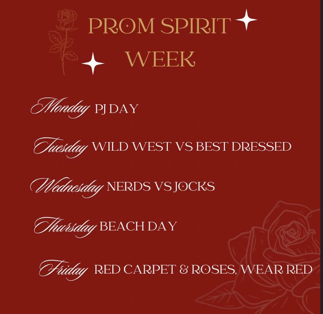 Here’s our 2024 Prom Spirit Week!🌹✨💃