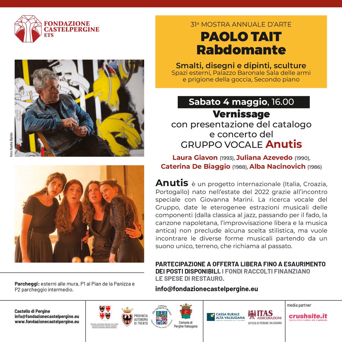 Vernissage mostra sabato 4 maggio ore 16 Castello di Pergine 
Info@fondazionecastelpergine.eu
#artecontemporanea #ancienthistory #arte #castello #medievalarchitecture