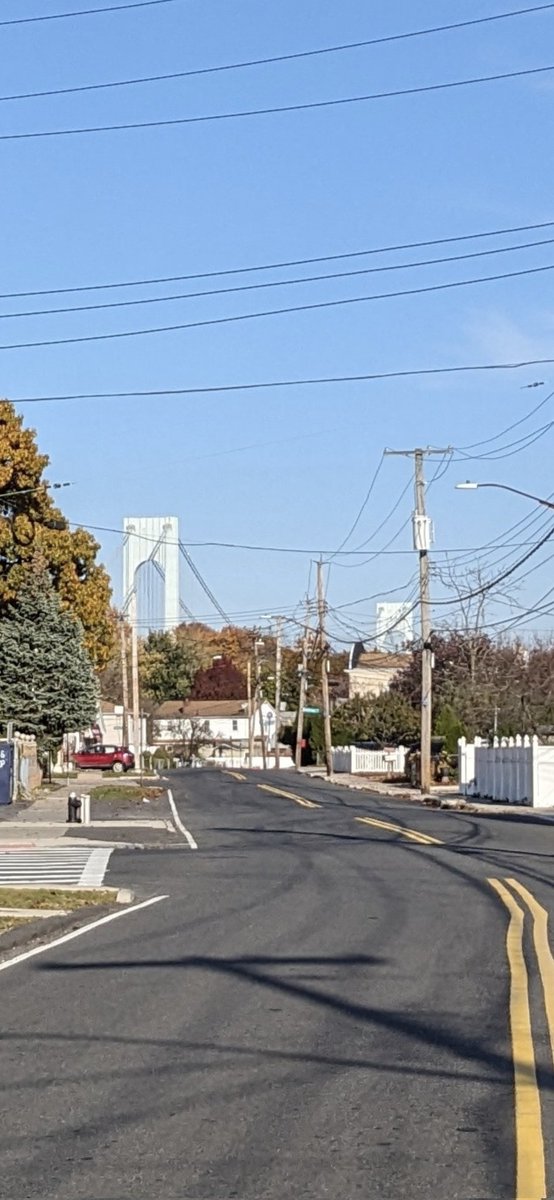 The #bridge towers of the #VerrazzanoNarrowsBridge as seen from Olympia Blvd and Kensington Ave (my block) in South Beach #StatenIsland #NY. The  bridge connects Staten Island and #Brooklyn  which is also known as #KingsCounty .