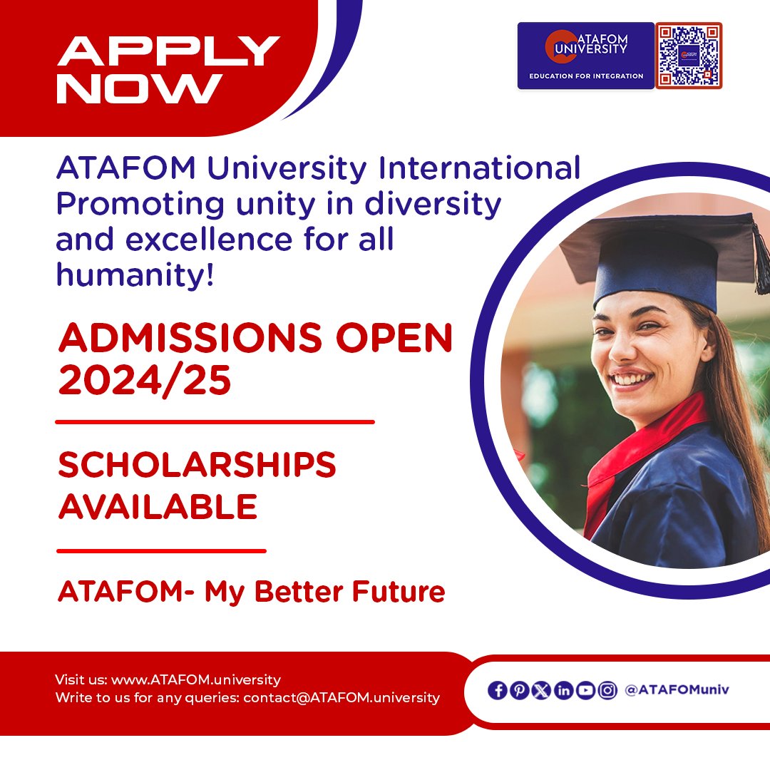 Discover boundless career opportunities with ATAFOM University International.

Enroll now at ATAFOM University and embark on a transformative educational journey!

#OnlineCampus #ATAFOMOnlineCampus #OnlineLearning #Education #Inspiration #BachelorCourses #AdmissionsOpen…