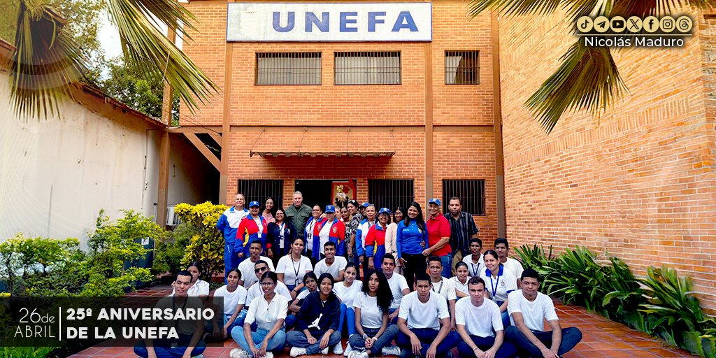 La UNEFA, obra de nuestro Comandante Chávez, hoy cumple 25 años. Felicito a las y los estudiantes, a su personal docente y administrativo, quienes forjan una educación liberadora que promueve los talentos de nuestra juventud, enrumbando al país por caminos de dignidad y grandeza.…