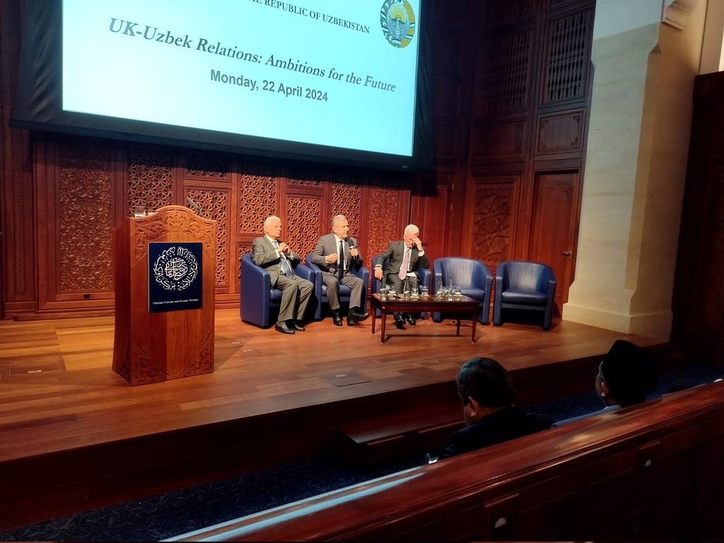 Honoured to join the conference on "UK-Uzbekistan partnership and ambitions for the future" co-organized by the Uzbekistan's Embassy in London led by Ambassador Ravshan Usmanov and <a href="/OCISOxford/">Oxford Centre for Islamic Studies</a> led by Prof Farhan Nizami. Shared views on areas to enhance bilateral cooperationoxt