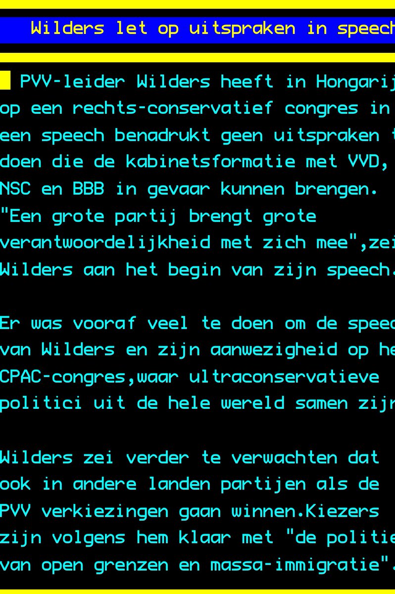 Luister eens wat doe: ik zeg niets wat de kabinetsformatie in gevaar kan brengen. Zoiets als je het niet hoort, is het er niet. Hij heeft geen hoge pet op, wat zijn kiezers betreft. Minachting!! Gevaarlijk!