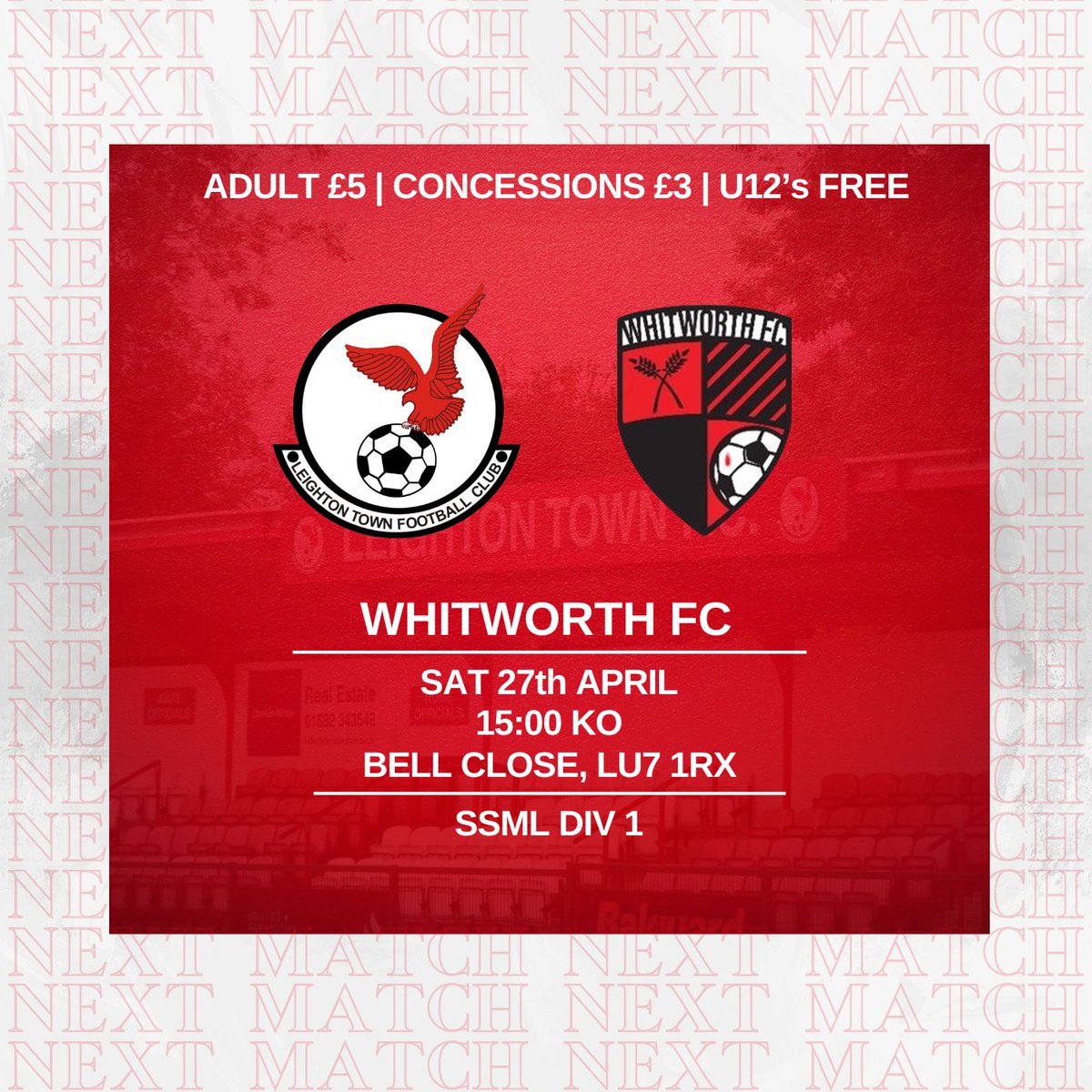 ⏭️| 𝐓𝐨𝐦𝐨𝐫𝐫𝐨𝐰 It’s our last Saturday game of the season as we welcome @flourmen to Bell Close🏡 It’s been a brilliant year for our young squad so come on down tomorrow to show them that great Leighton support❤️🤍