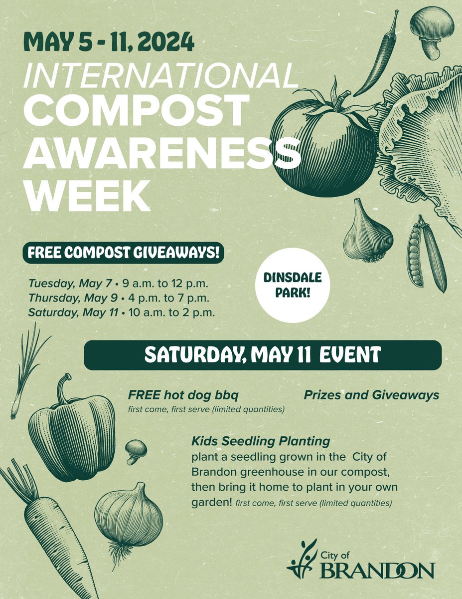 Mark your calendars for our International Compost Awareness Week celebrations! All events will take place at Dinsdale Park. We hope to see you there!