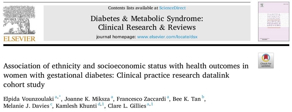 📢 NEW PAPER OUT! Association of ethnicity & socioeconomic status with health outcomes in women with GDM -South Asian: greater risk of type 2 diabetes - Black women: greater risk of hypertension - Black & South Asian: reduced risk of depression vs White sciencedirect.com/science/articl…