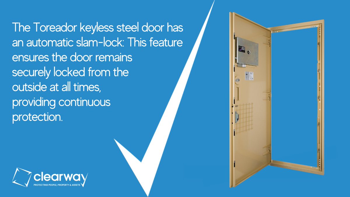 The Toreador keyless steel door has an automatic slam-lock: This feature ensures the door remains securely locked from the outside at all times, providing continuous protection. Find out more about our security solutions here: ow.ly/EFKe50RnS63 #security #propertymanager