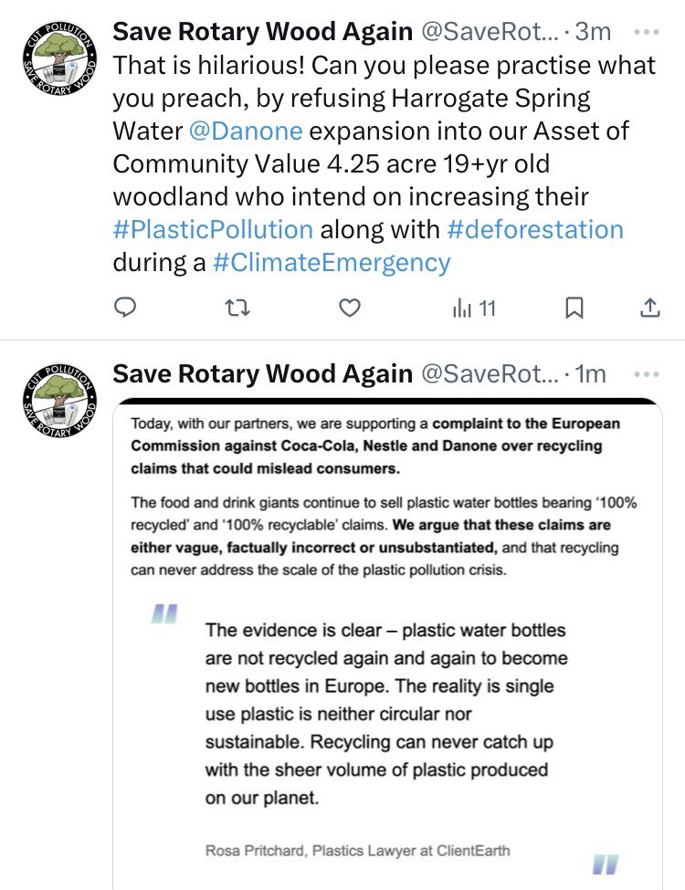 @northyorksc please practise what you preach and refuse global plastic polluter Danone expansion. #enddeforestation #EndPlastics Plastic has limited recyclability before it ends up polluting the planet. Full stop. Recycling plastic does not work. #refuse #refill #saverotarywood