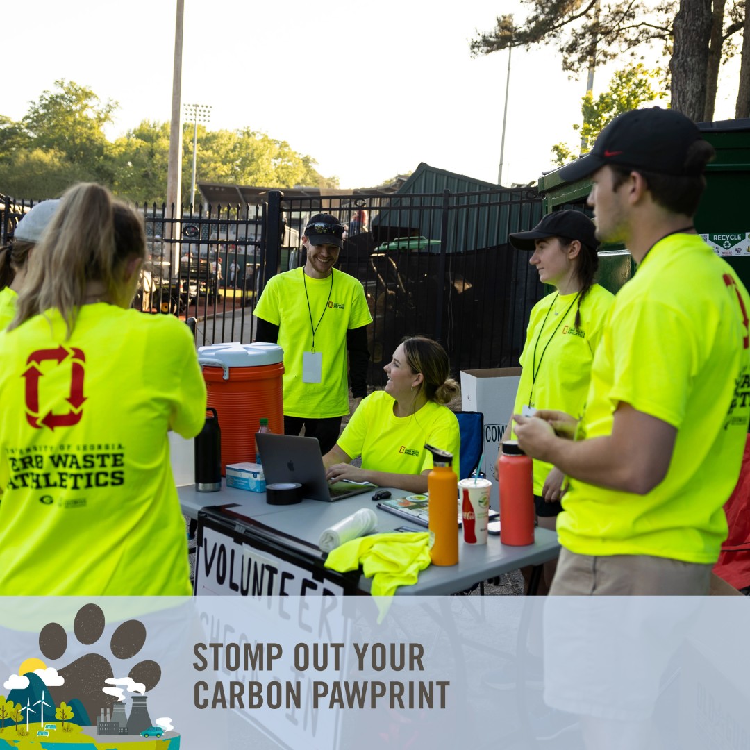 🏆🌿 A trailblazing capstone project for UGA's Sustainability Certificate won the Green Sports Innovation Award for the first Zero Waste UGA Athletics program! 🌍♻️ This Earth Week, 🐾 stomp out your carbon pawprint—support sustainability at UGA! t.uga.edu/9QX