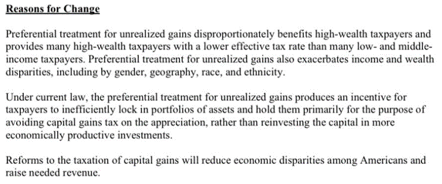 In a second term the Biden camp wants to tax unrealized capital gains in an effort to close the racial wealth gap. Taxing unrealized 'gains' from White folks doesn't make Black folks more prosperous - its just a bogus and un-American excuse for confiscation.