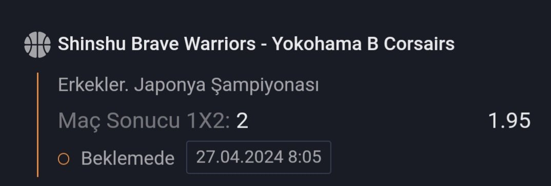 🇯🇵
Shinshu Brave Wariors şu ligde hiçbir maçta favori olmaması gerekiyor. Yokohama felaket bir dönem geçiriyor ama Kai Sotto,Uthoff, Çekik Kawamura,Oliver falan kadro kalitesi  bariz daha iyi.Çok güven değil tabi ama bence doğru bahis  .Şansımız bol olsun.