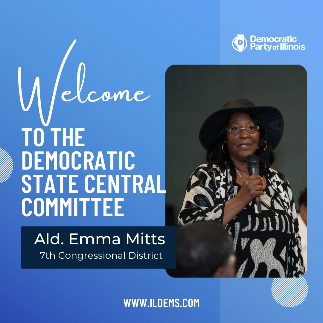 We’re thrilled to welcome Ald. Emma Mitts to the Democratic State Central Committee! 🎉 We look forward to partnering with Ald. Mitts to support the 7th Congressional District and the Democratic Party of Illinois as we build a strong, engaged, and diverse party across our state.