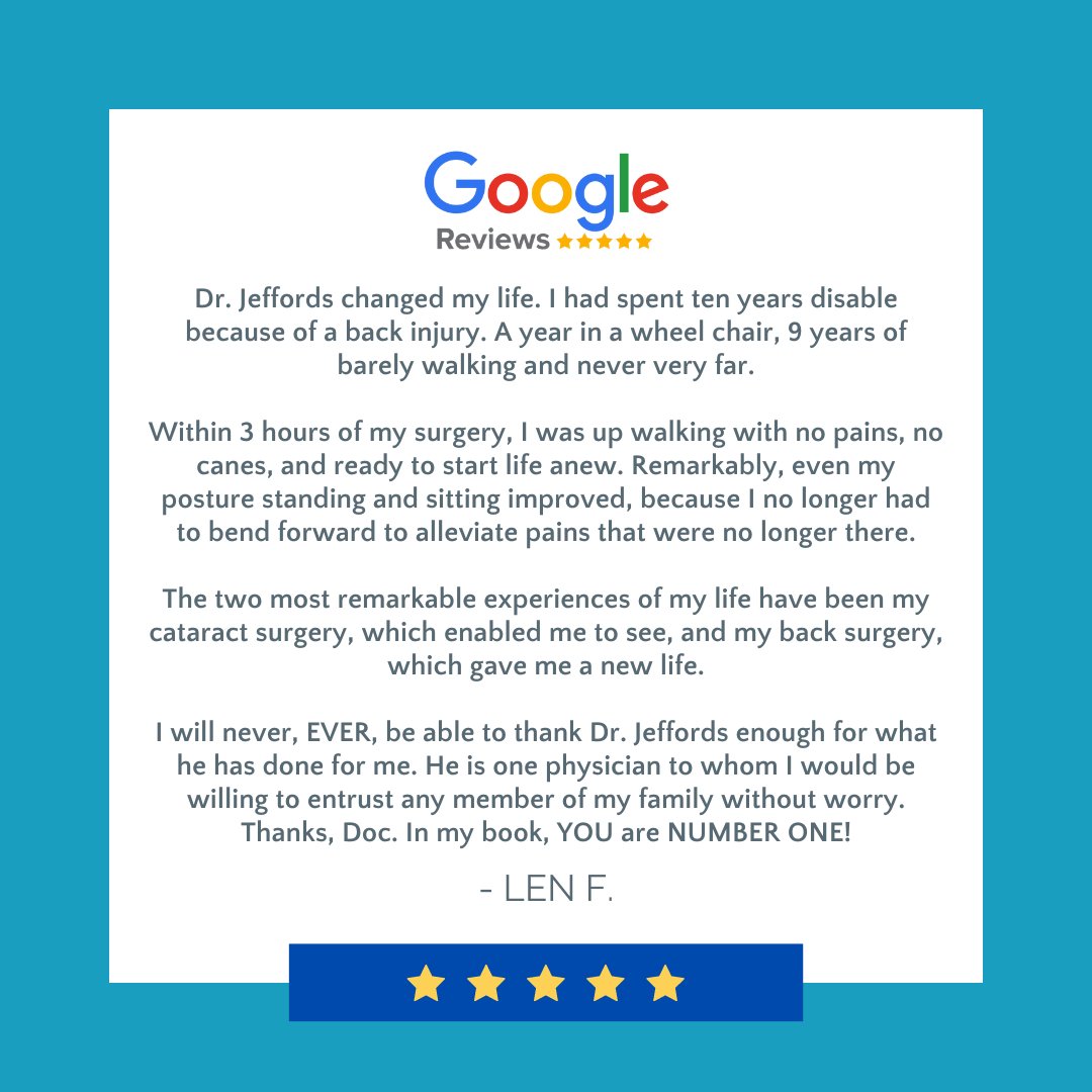 From chronic pain to freedom of movement, this patient's journey is a testament to the life-changing impact of minimally-invasive spine surgery. 
#PatientTestimonial #googlereview #feedbackfriday #sciatica #spinecare  #spinesurgeon #resurgens  #sandysprings #backsurgery #atlanta