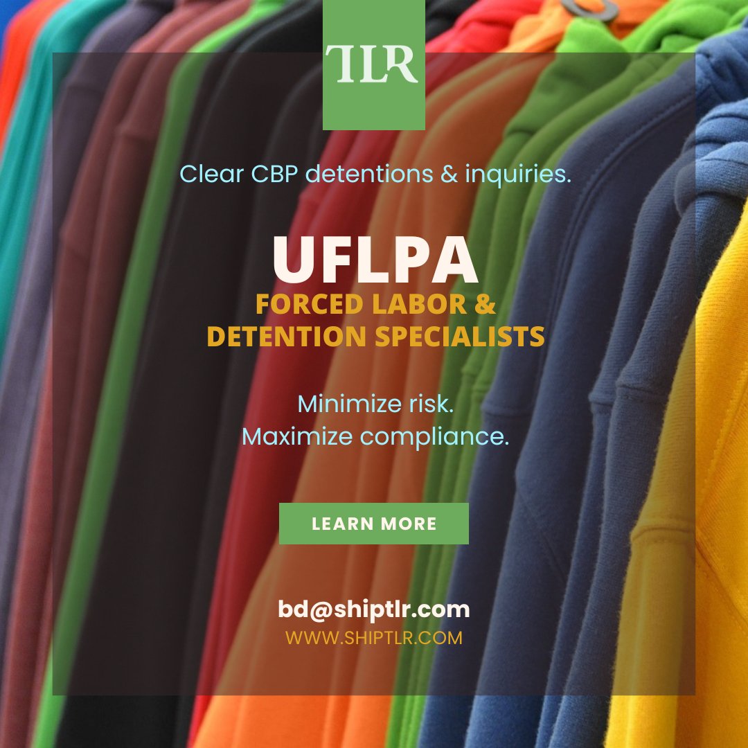 U.S. Customs and Border Protection (CBP) detaining your shipment due to UFLPA concerns? We can help! Don't let forced labor inquiries disrupt your business. Contact us for a consultation: bd@shiptlr.com #UFLPA #ForcedLabor #CBP #Detention #Import #Compliance