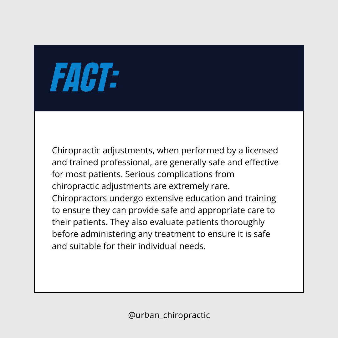 Let's debunk this misconception! Chiropractic adjustments are safe &amp; effective when performed by a licensed &amp; experienced chiropractor. Gentle manipulations help restore proper alignment, alleviate pain, &amp; improve overall function without the need for medication or surgery.