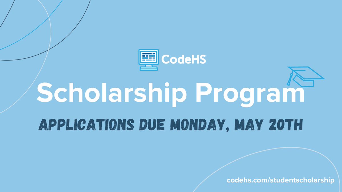 🎓 Don't miss out on the #CodeHS Scholarship Program! Encourage students to apply by May 20th and showcase a personal CodeHS project 🏆 Recipients will be granted $1,000 towards their first year of continued #computerscience education! Apply today at buff.ly/44cGCpg