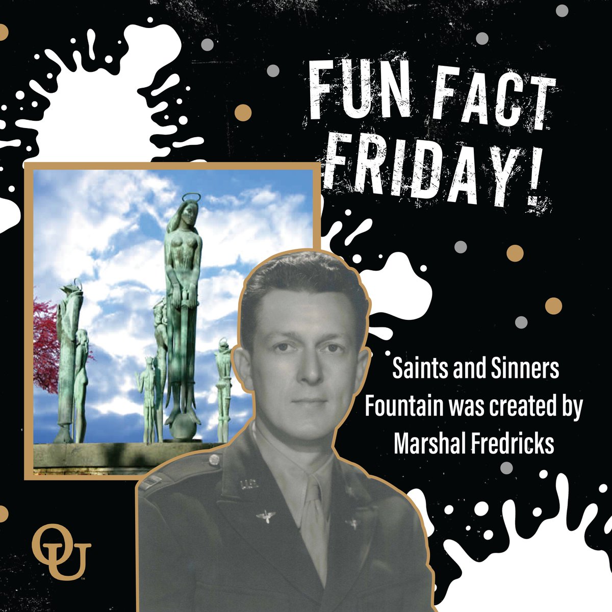Fun Fact Friday! Did you know that OU is home to the Saints and Sinners Fountain which was sculpted by Marshal Fredricks. He also sculpted the Spirit of Detroit statue in front of the Detroit Institute of the Arts. #FunFactFriday #ThisisOU