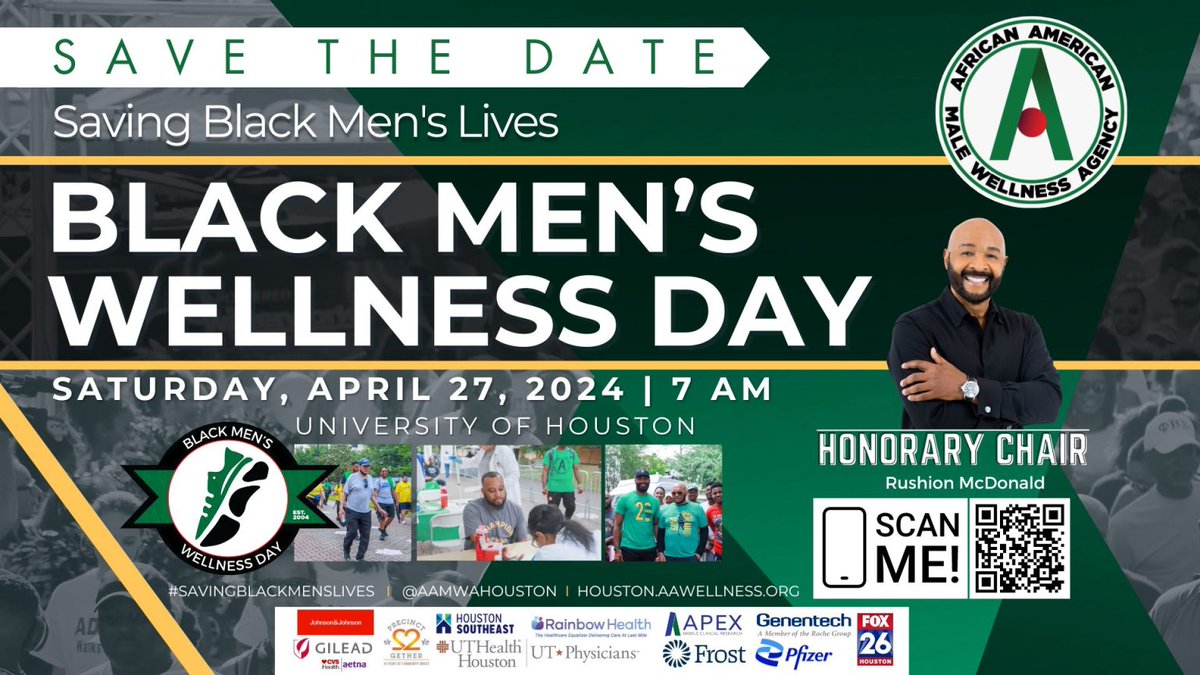 Discover a journey to holistic well-being! 🌟 Join us at the University of Houston for Black Men's Wellness Day. 💪🏾Let's prioritize self-care and thrive together. Click here to register: [bit.ly/4csgric]