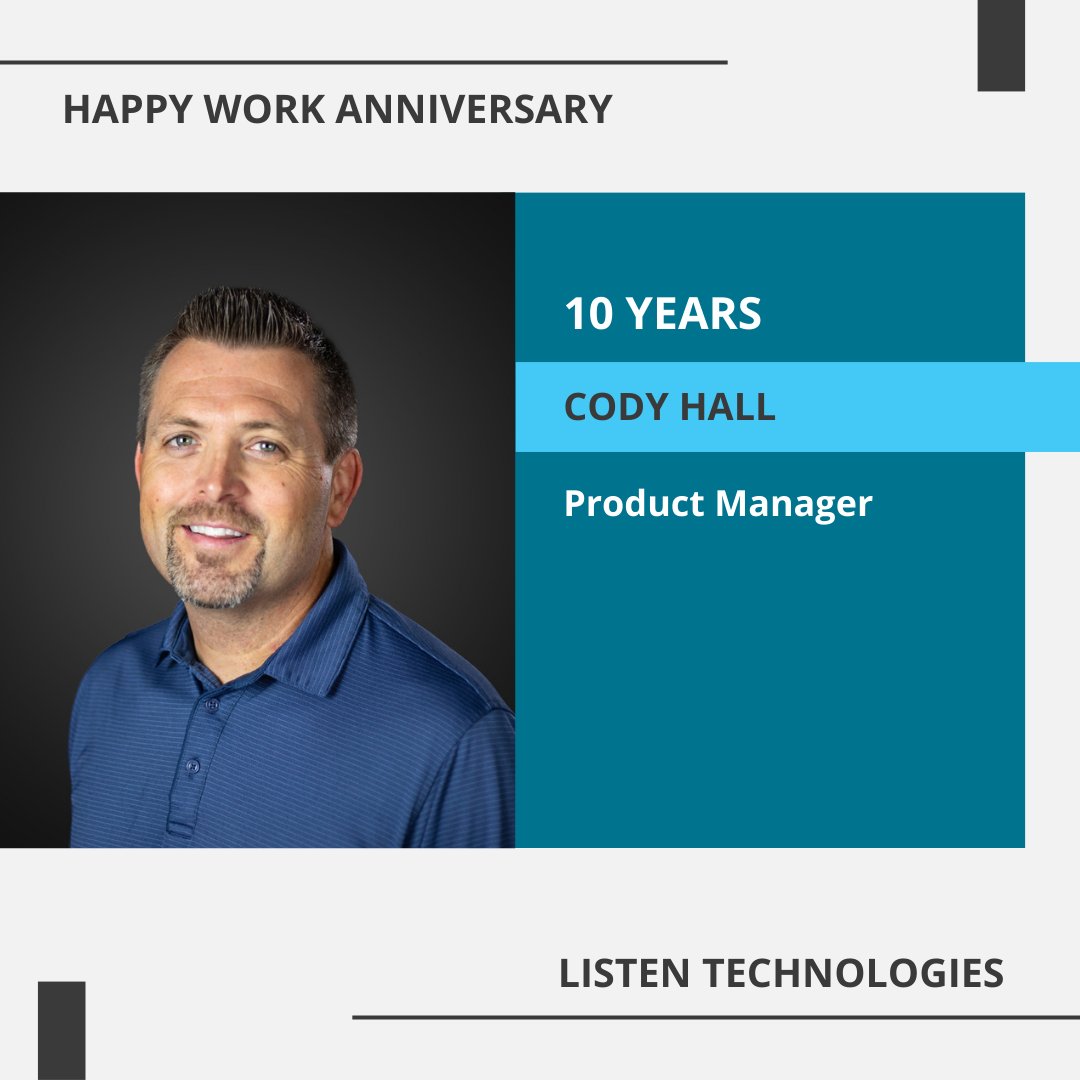 Congratulations on 10 years, Cody Hall, our Product Manager! Thanks for all that you do, Cody! #ListenTech #PeopleOfListen #WorkAnniversary