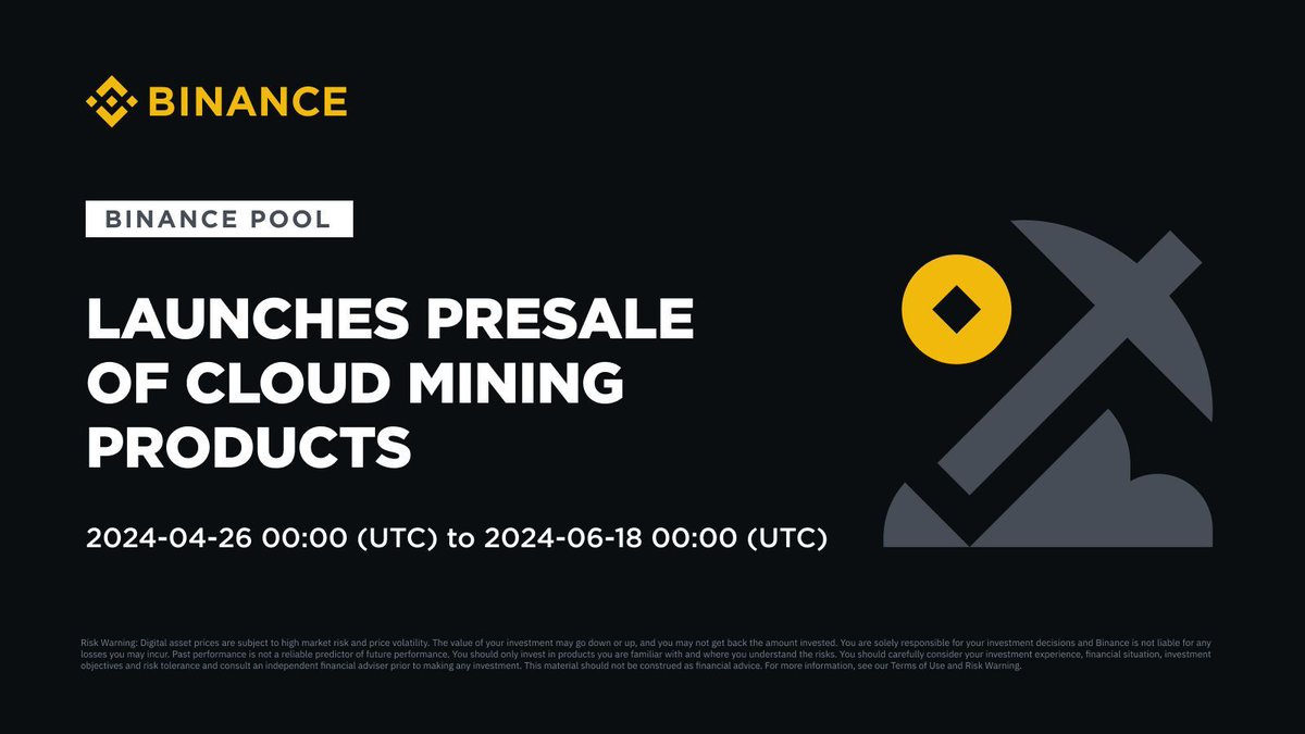 #Binance is launching a presale of Cloud Mining products for #BTC mining! Purchase a new Cloud Mining product during the subscription period and get up to 30% off on cloud mining management fees 🤝 More details here ➡️ binance.com/en/support/ann…