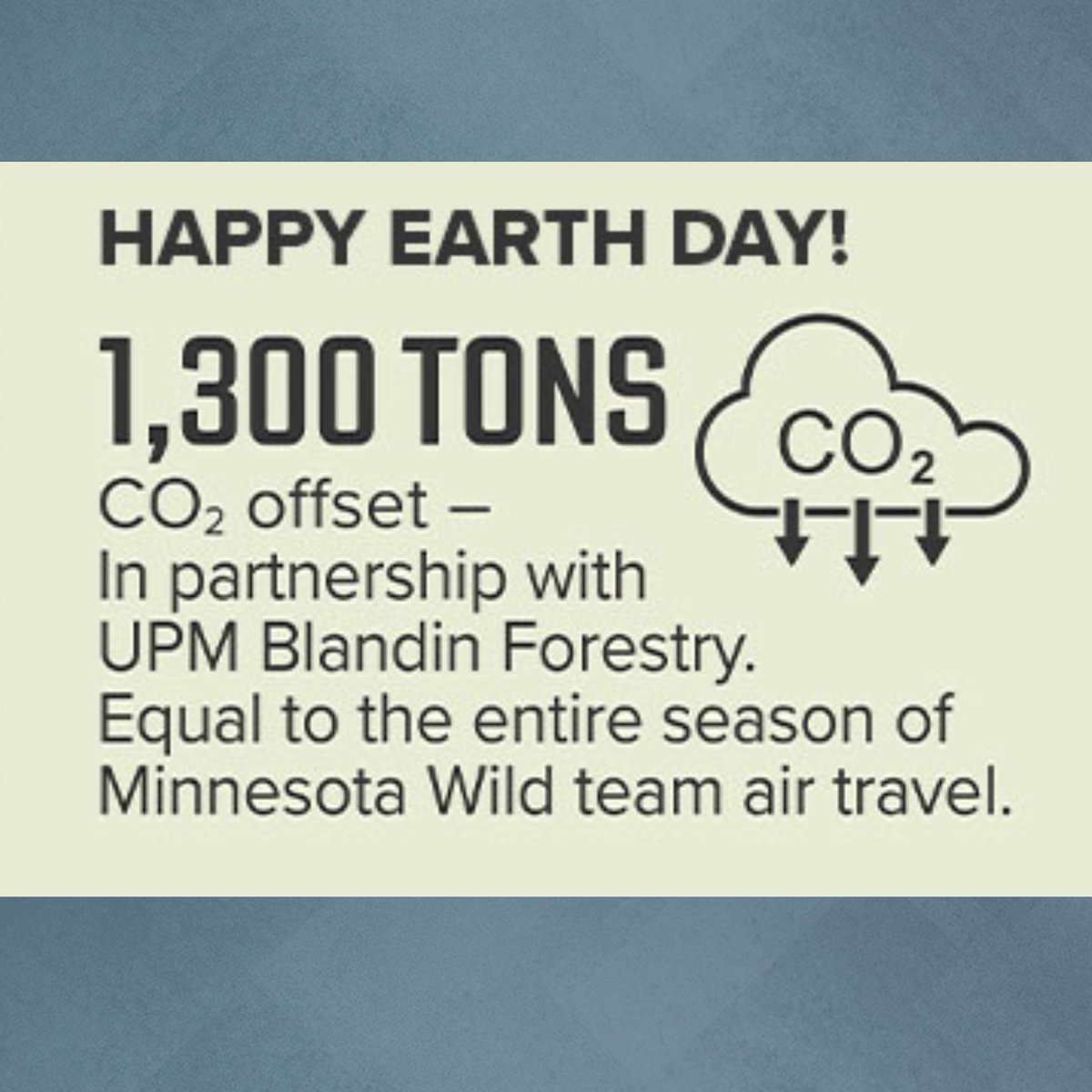 Did you know that we offset 1,300 tons of carbon dioxide in partnership with UPM Blandin Forestry, which is equal to the entire season of @mnwild team air travel ♻️✈️