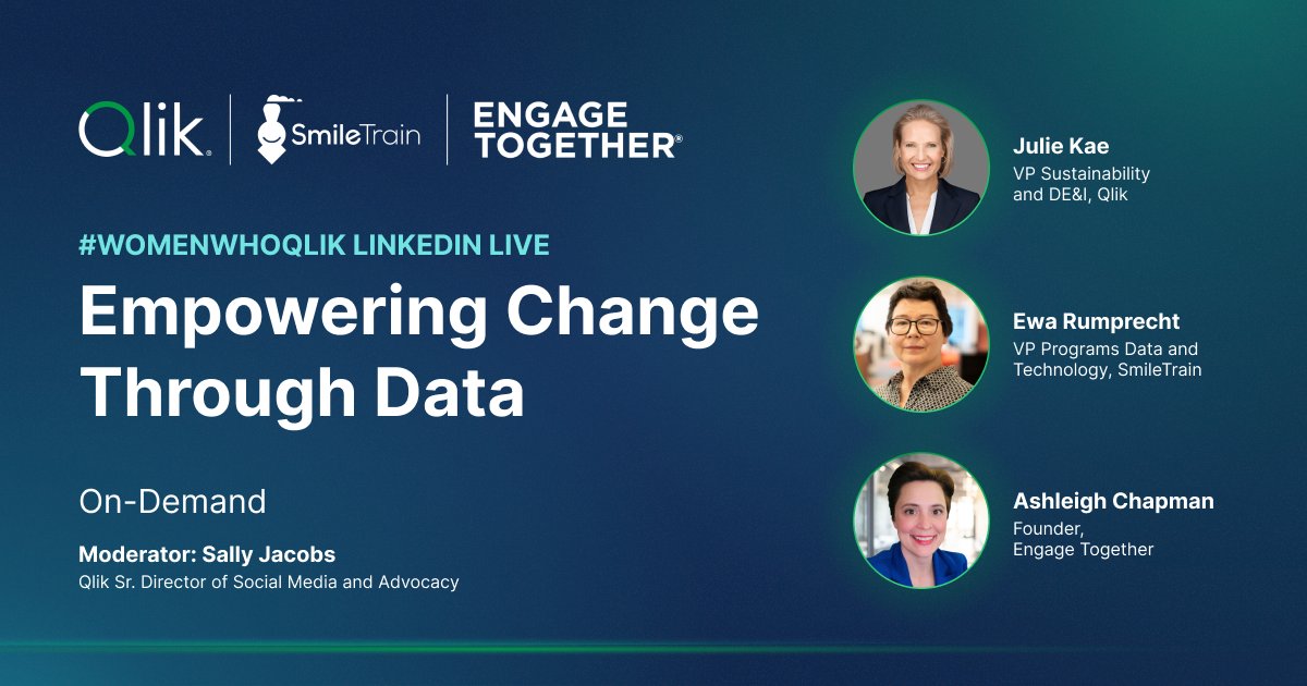 Close out #EarthWeek with Qlik! 🌎 Rewatch our conversation with #WomenWhoQlik—Qlik's @JulieKae, @SmileTrain's Ewa Rumprecht and @EngageTogether's Ashleigh Chapman—as they discuss the future of data in driving social change. Watch here: bit.ly/3VXy83g