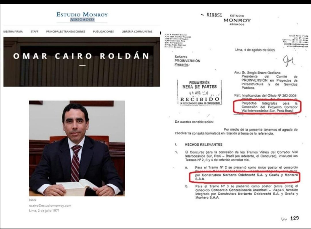 Para los jóvenes Omar Cairo abogado de los Lagartos de la JNJ, favorito de la caviarada y que apoyo todas las salvajadas anticonstitucionales del Lagarto trabajó en el studio Monroy que elaboró el 'informe express' para la Interoceánica Sur de la corrupta Odebretch en el 2,005