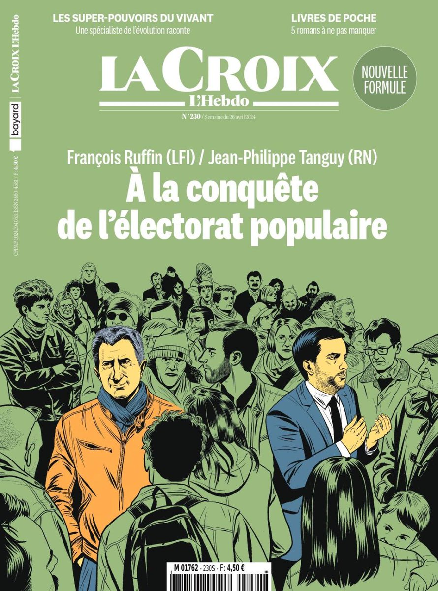 #ÀLaUne de La Croix L'Hebdo : François Ruffin (LFI) / Jean Philippe Tanguy (RN) 🗳️ À la conquête de l'électorat populaire ➡️ Les super-pouvoirs du vivant, une spécialiste de l'évolution raconte ➡️ Livres de poche : 5 romans à ne pas manquer